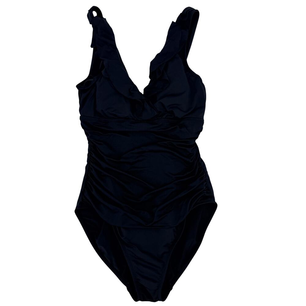 Lauren Ralph Lauren Black One Piece Swimsuit Size 8 Ruffle Ruched LR7DB10